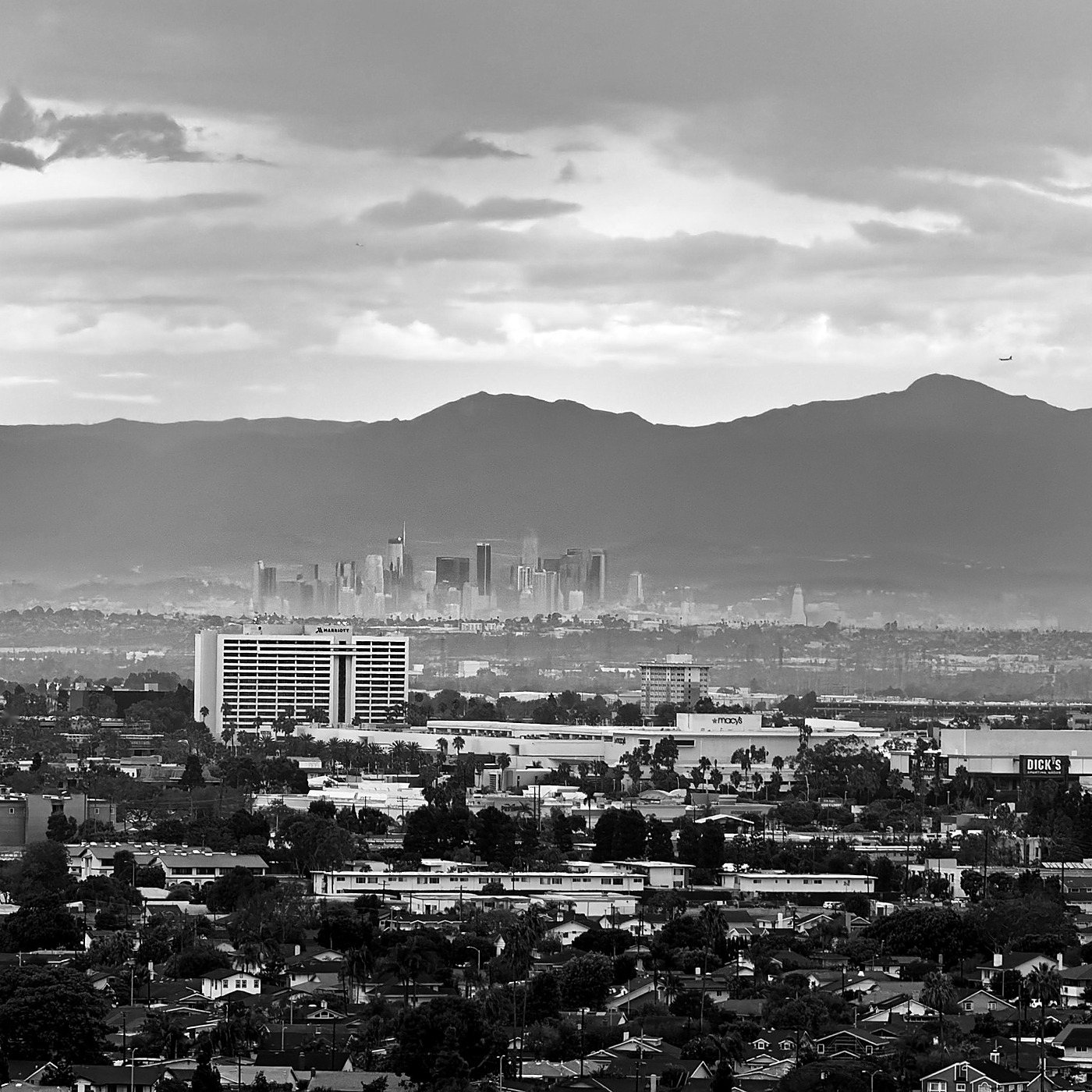 Downtown Los Angeles skyline and mountain view from 4501 Via Corona