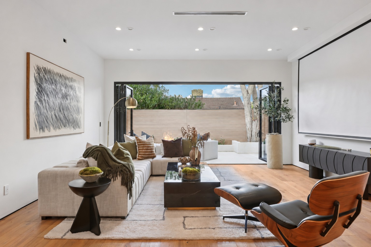 Living room opening to the courtyard