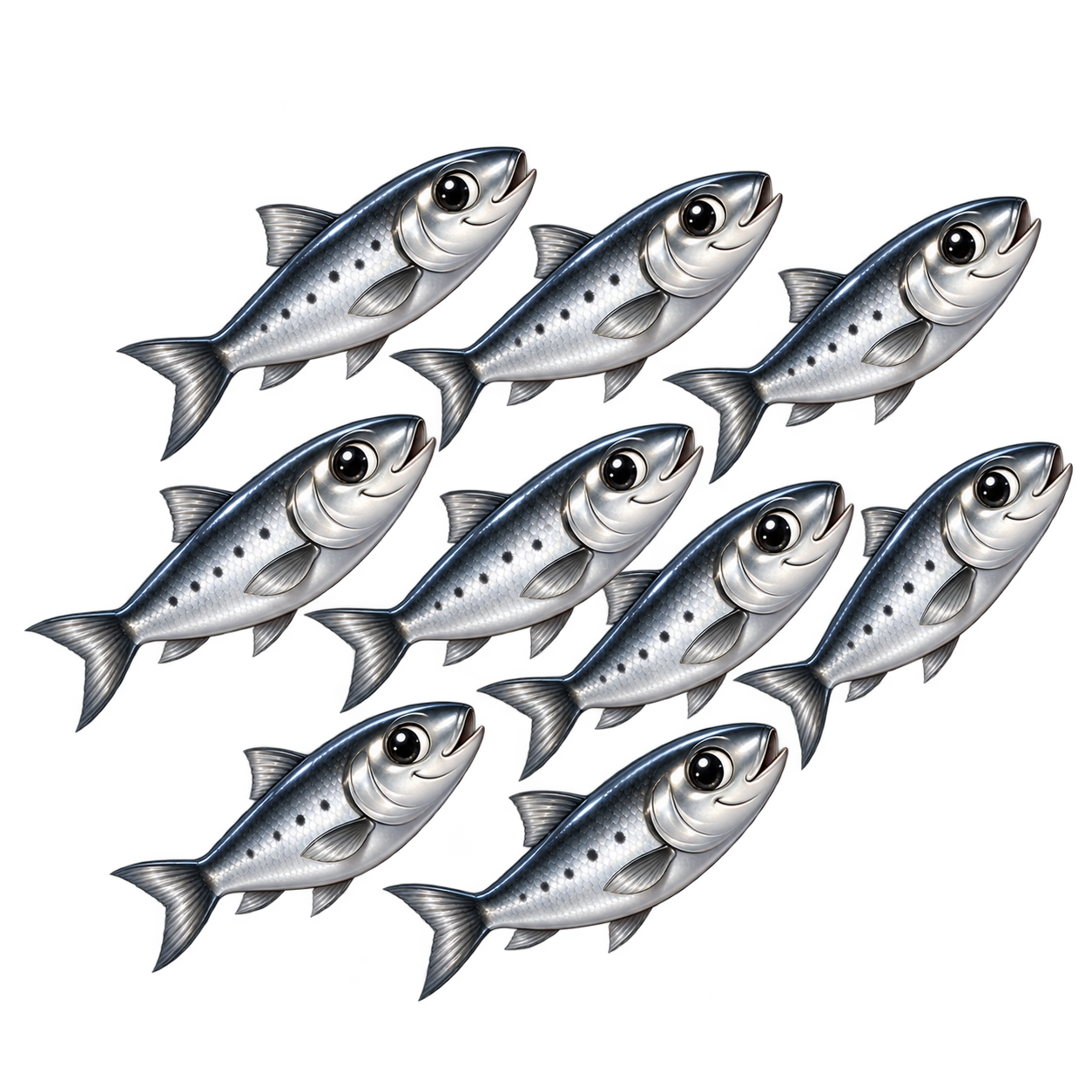 A school of silver sardines representing Sid and his coordinated worker team