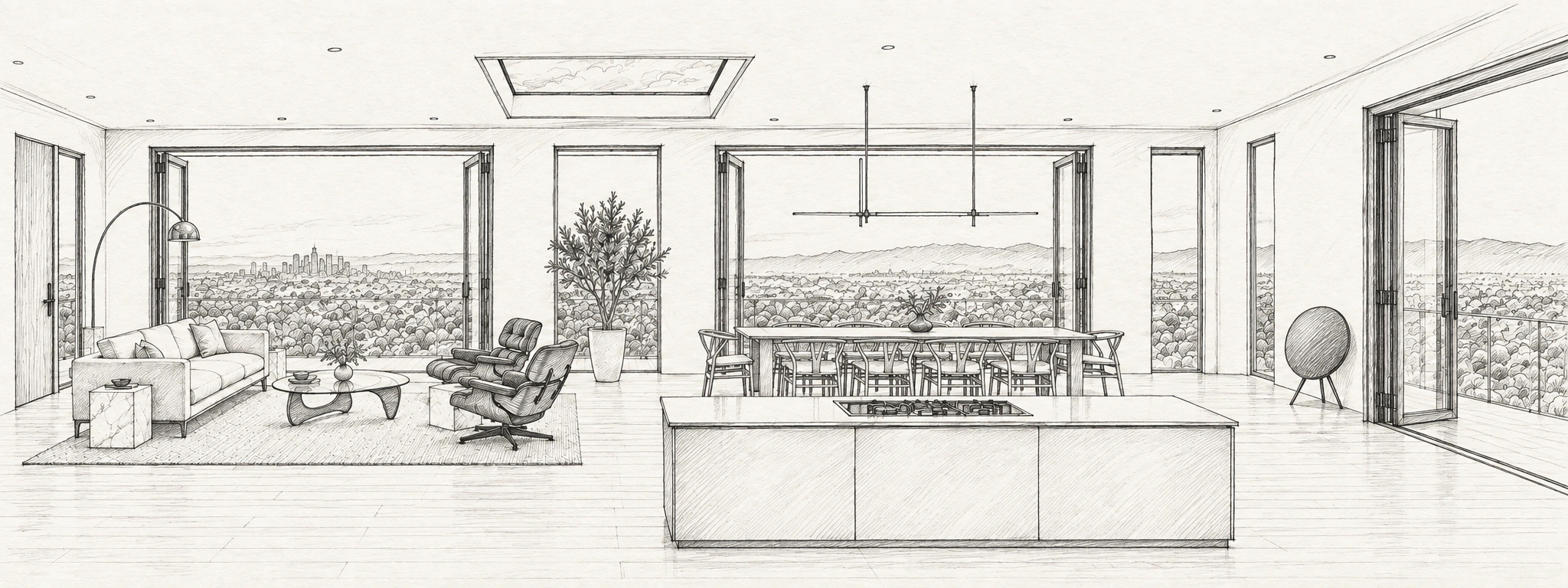 Napkin sketch of the Via Corona great room